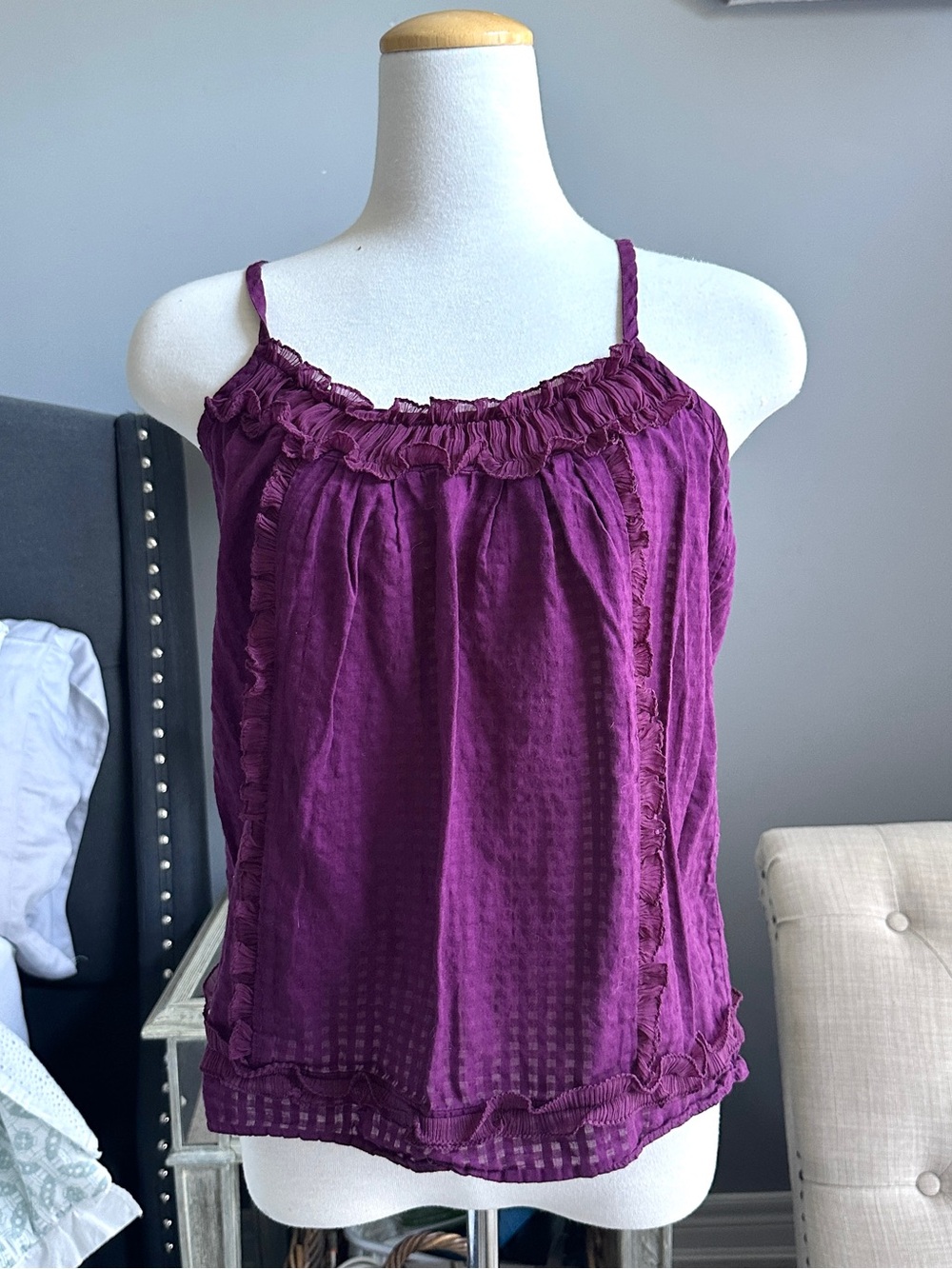 American Eagle Outfitters Plum Ruffle-Trim Spaghetti Strap Camisole